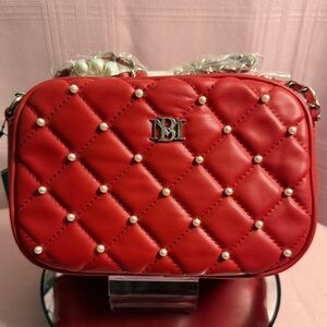 NWT Badgley Mischka Red Studded-Quilted Crossbody Bag